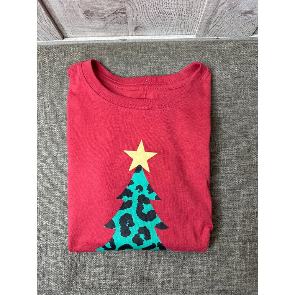 Mighty Fine Womens XS Animal Print Christmas Tree Graphic Red T Shirt - Picture 3 of 6